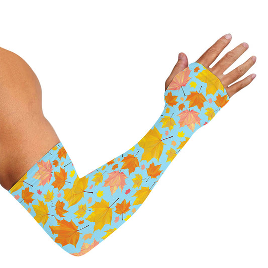 Pastel Maple Leaves Pattern Print Sun Protection Arm Sleeves