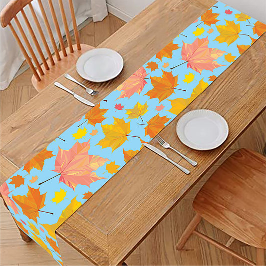 Pastel Maple Leaves Pattern Print Table Runner