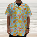 Pastel Maple Leaves Pattern Print Textured Short Sleeve Shirt