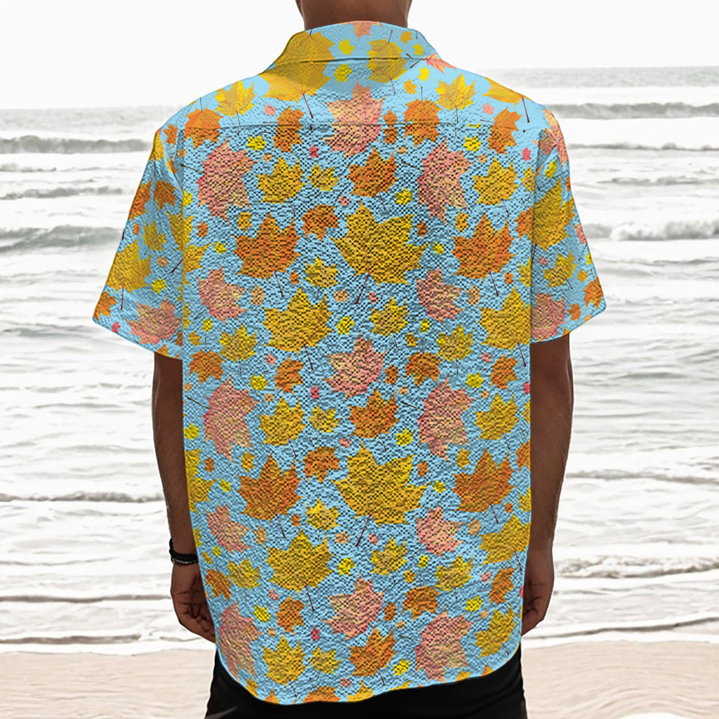 Pastel Maple Leaves Pattern Print Textured Short Sleeve Shirt