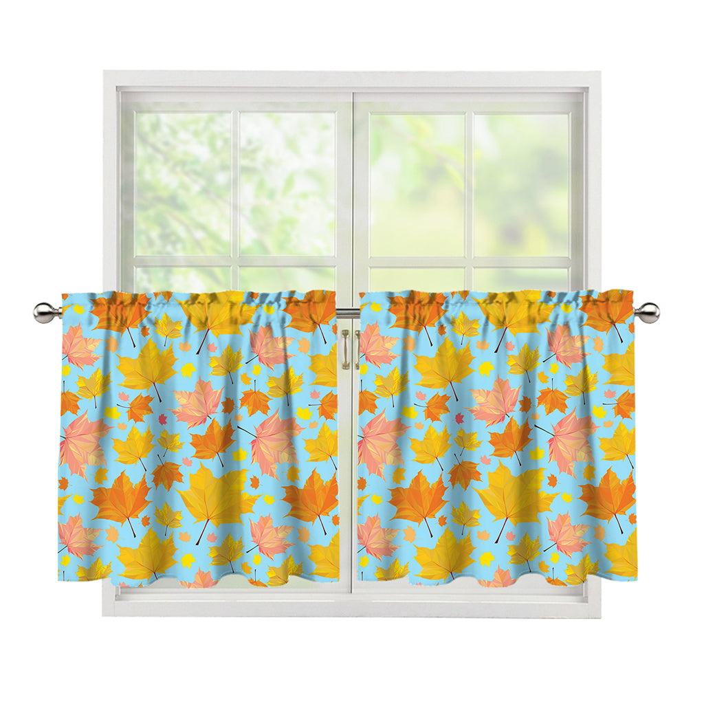Pastel Maple Leaves Pattern Print Tier Curtains