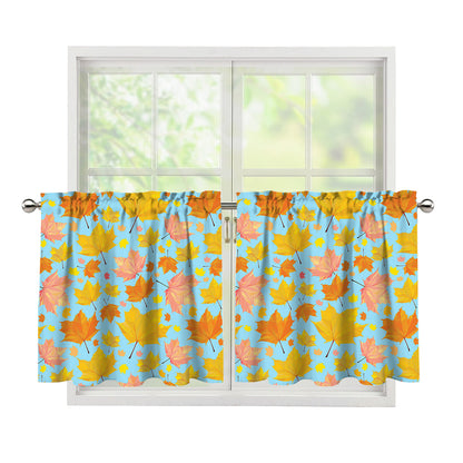 Pastel Maple Leaves Pattern Print Tier Curtains