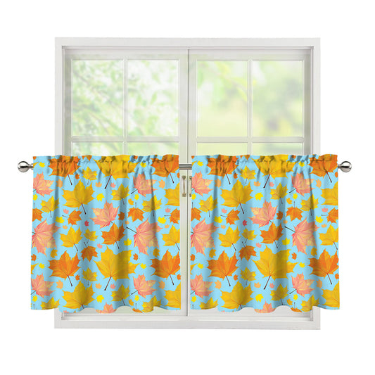 Pastel Maple Leaves Pattern Print Tier Curtains