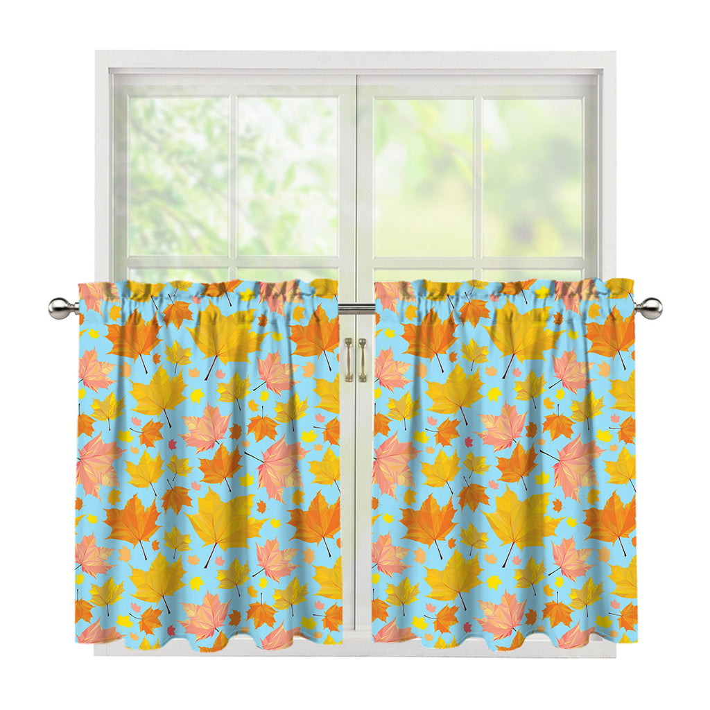 Pastel Maple Leaves Pattern Print Tier Curtains
