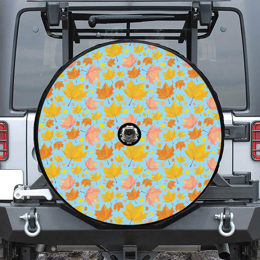 Pastel Maple Leaves Pattern Print Tire Cover With Camera Hole