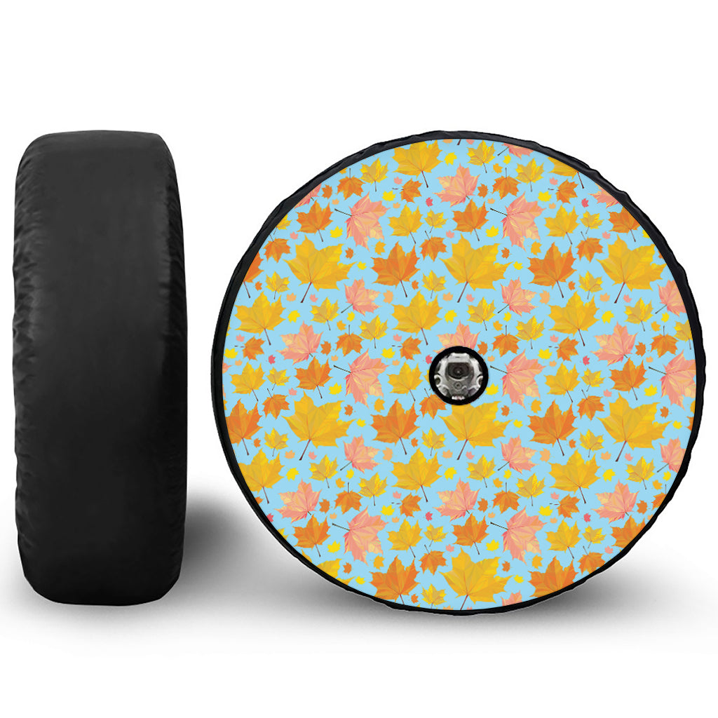 Pastel Maple Leaves Pattern Print Tire Cover With Camera Hole