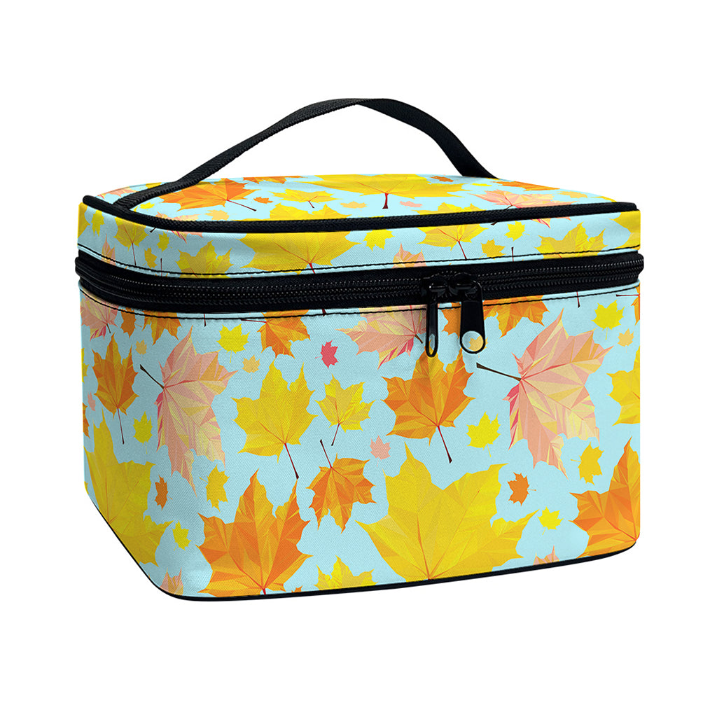 Pastel Maple Leaves Pattern Print Travel Makeup Bag