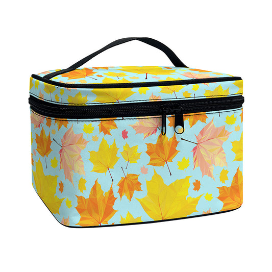 Pastel Maple Leaves Pattern Print Travel Makeup Bag