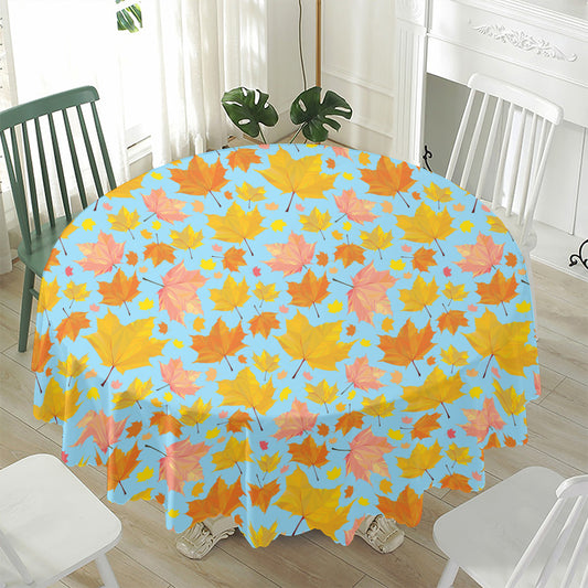 Pastel Maple Leaves Pattern Print Waterproof Round Tablecloth