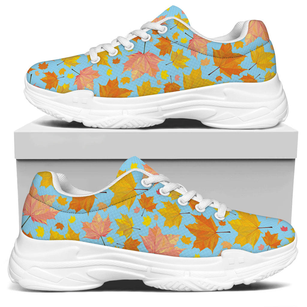 Pastel Maple Leaves Pattern Print White Chunky Shoes