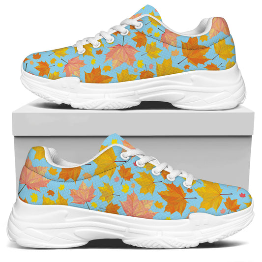 Pastel Maple Leaves Pattern Print White Chunky Shoes