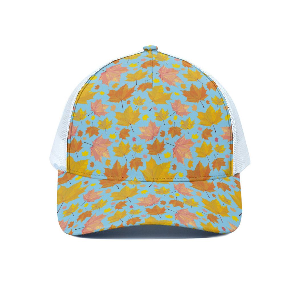 Pastel Maple Leaves Pattern Print White Mesh Trucker Cap