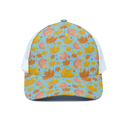 Pastel Maple Leaves Pattern Print White Mesh Trucker Cap