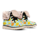 Pastel Maple Leaves Pattern Print Winter Boots