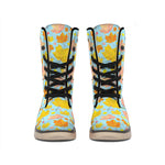 Pastel Maple Leaves Pattern Print Winter Boots