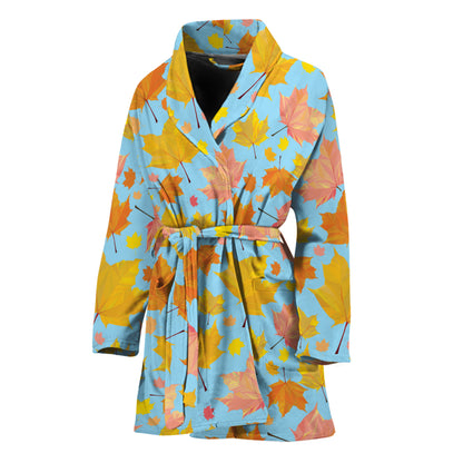 Pastel Maple Leaves Pattern Print Women's Bathrobe