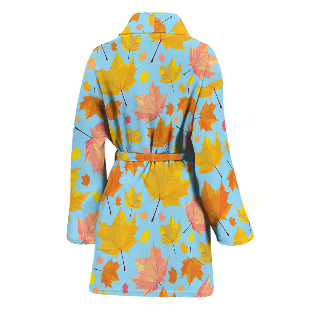 Pastel Maple Leaves Pattern Print Women's Bathrobe