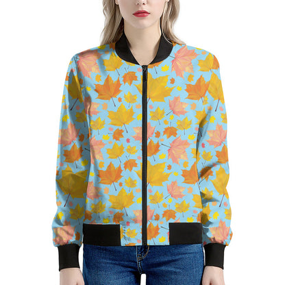 Pastel Maple Leaves Pattern Print Women's Bomber Jacket