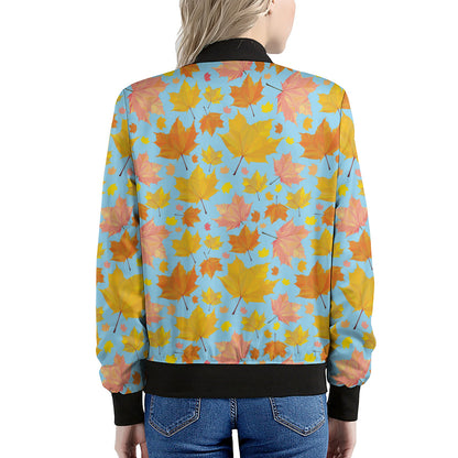 Pastel Maple Leaves Pattern Print Women's Bomber Jacket