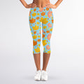 Pastel Maple Leaves Pattern Print Women's Capri Leggings