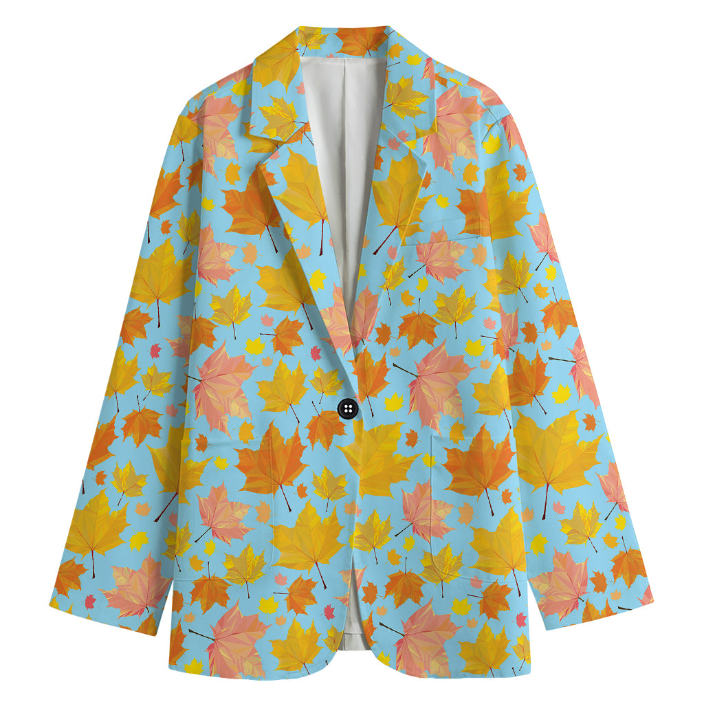 Pastel Maple Leaves Pattern Print Women's Cotton Blazer