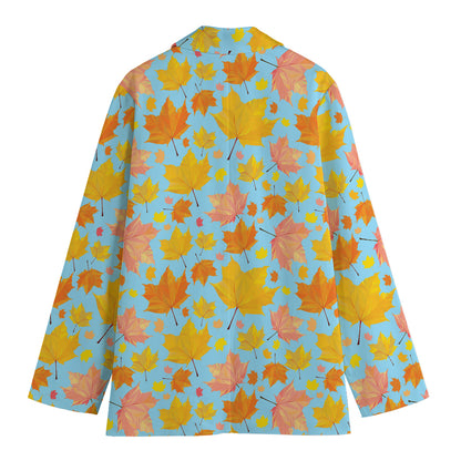 Pastel Maple Leaves Pattern Print Women's Cotton Blazer