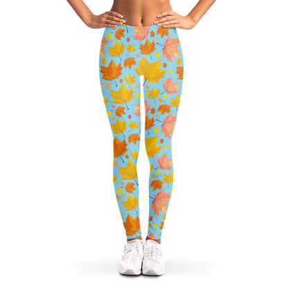 Pastel Maple Leaves Pattern Print Women's Leggings