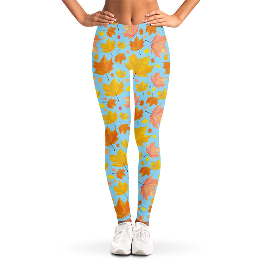 Pastel Maple Leaves Pattern Print Women's Leggings