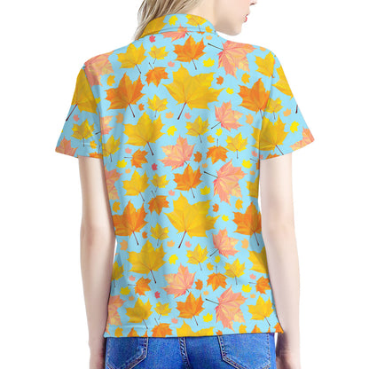 Pastel Maple Leaves Pattern Print Women's Polo Shirt
