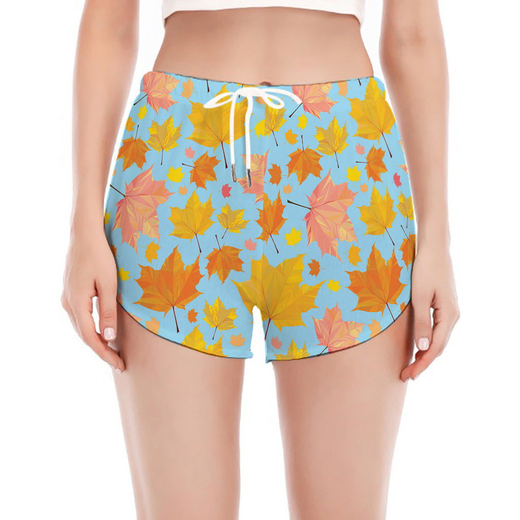 Pastel Maple Leaves Pattern Print Women's Split Running Shorts