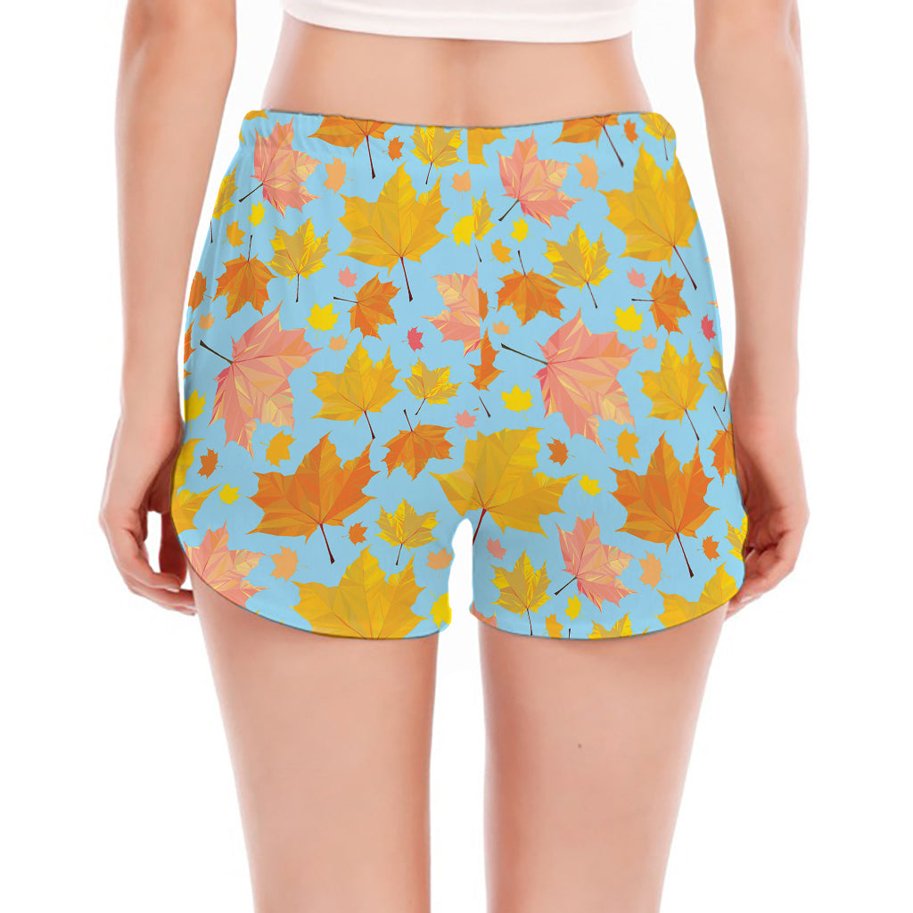 Pastel Maple Leaves Pattern Print Women's Split Running Shorts
