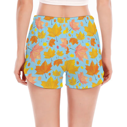 Pastel Maple Leaves Pattern Print Women's Split Running Shorts