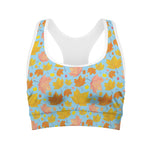 Pastel Maple Leaves Pattern Print Women's Sports Bra