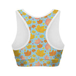 Pastel Maple Leaves Pattern Print Women's Sports Bra