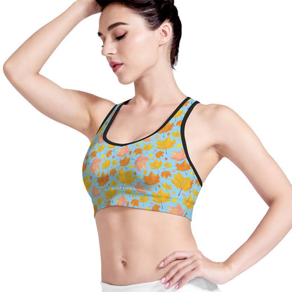 Pastel Maple Leaves Pattern Print Women's Sports Bra