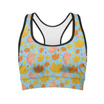 Pastel Maple Leaves Pattern Print Women's Sports Bra