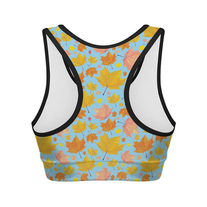 Pastel Maple Leaves Pattern Print Women's Sports Bra