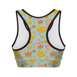Pastel Maple Leaves Pattern Print Women's Sports Bra