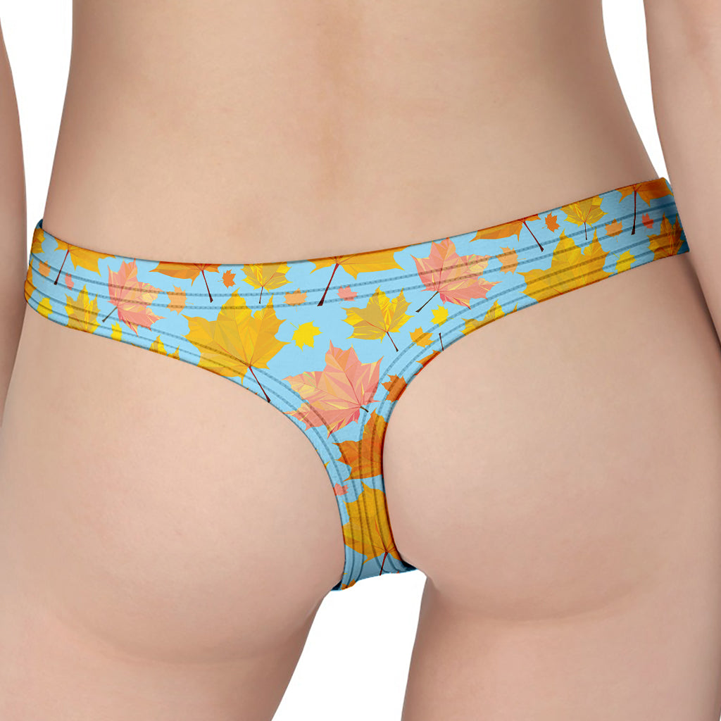 Pastel Maple Leaves Pattern Print Women's Thong