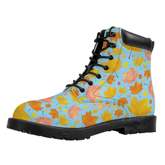 Pastel Maple Leaves Pattern Print Work Boots