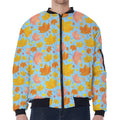 Pastel Maple Leaves Pattern Print Zip Sleeve Bomber Jacket
