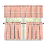 Pastel Orange Tattersall Pattern Print 3 Piece Kitchen Curtains
