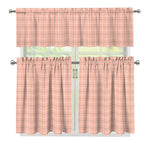 Pastel Orange Tattersall Pattern Print 3 Piece Kitchen Curtains