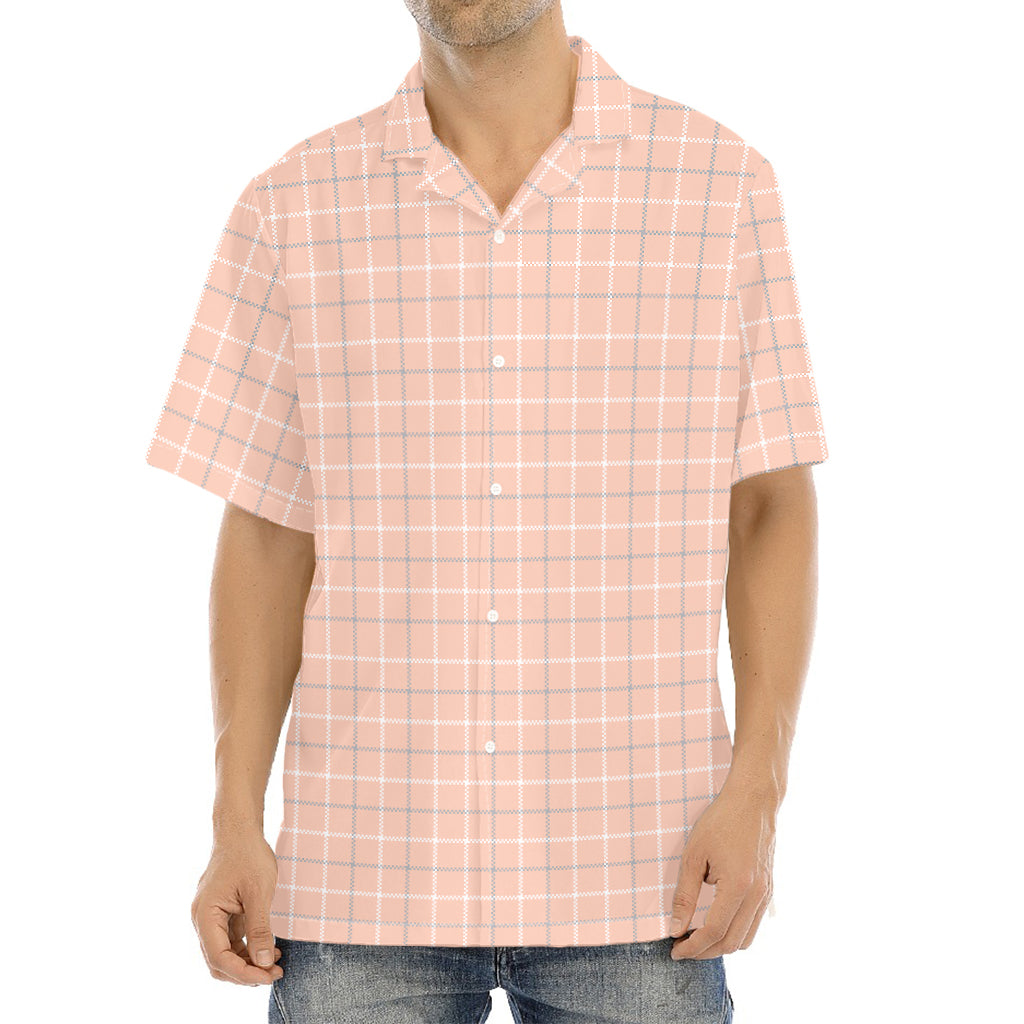 Pastel Orange Tattersall Pattern Print Aloha Shirt
