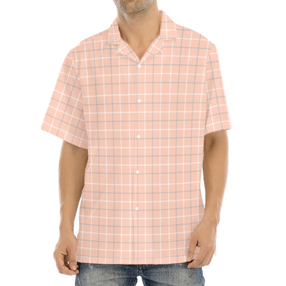 Pastel Orange Tattersall Pattern Print Aloha Shirt