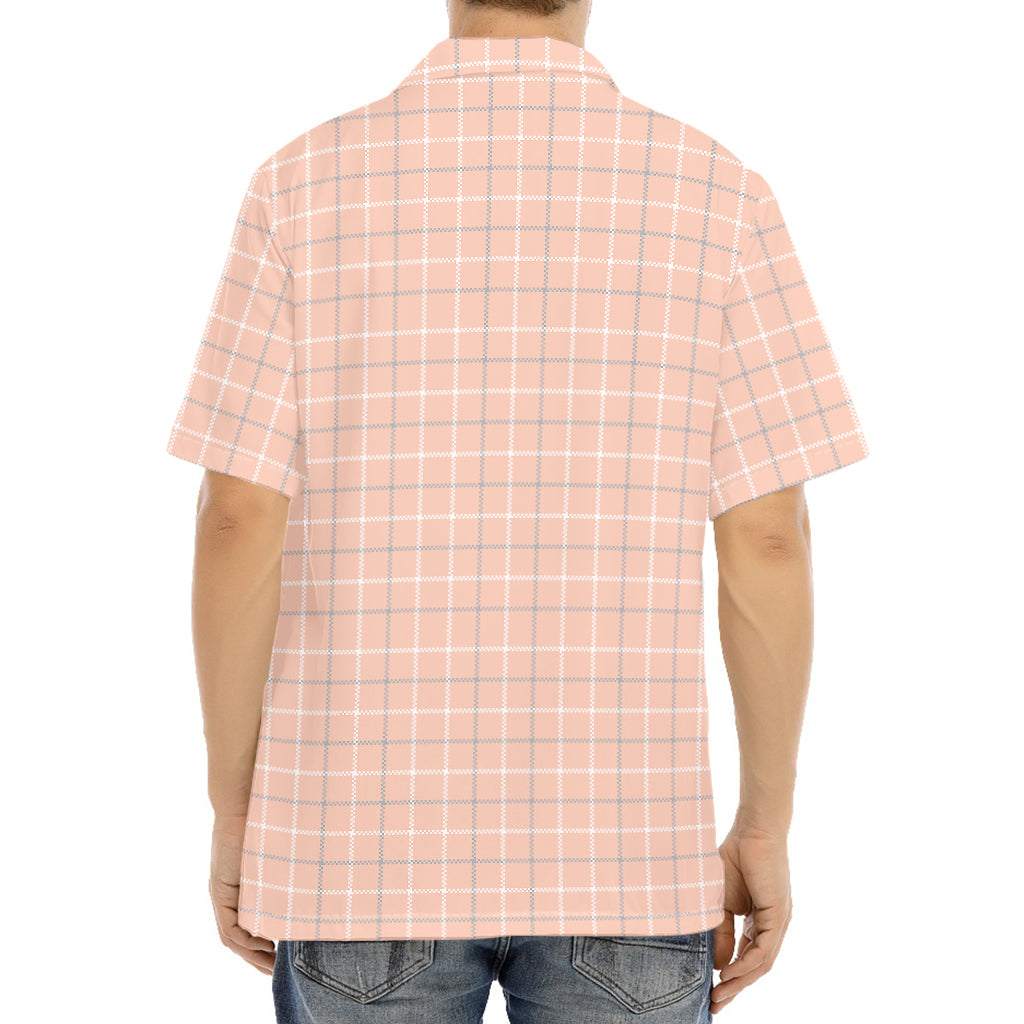Pastel Orange Tattersall Pattern Print Aloha Shirt
