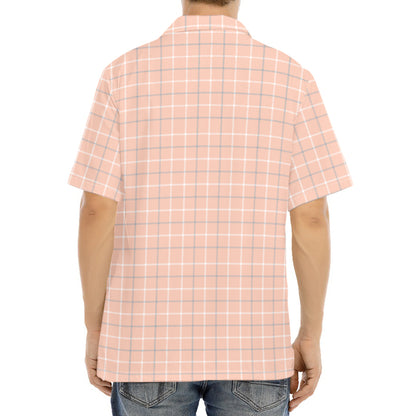 Pastel Orange Tattersall Pattern Print Aloha Shirt