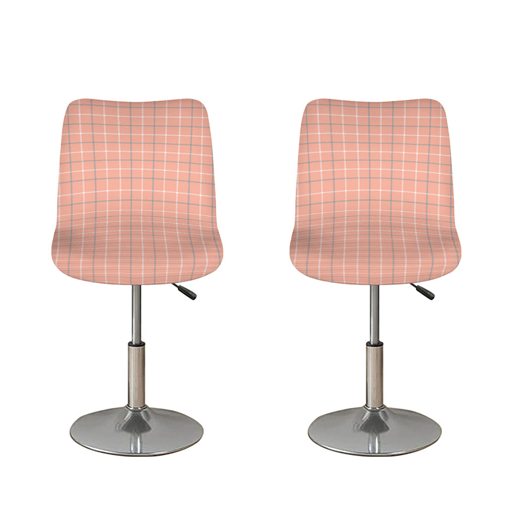 Pastel Orange Tattersall Pattern Print Bar Stool Covers