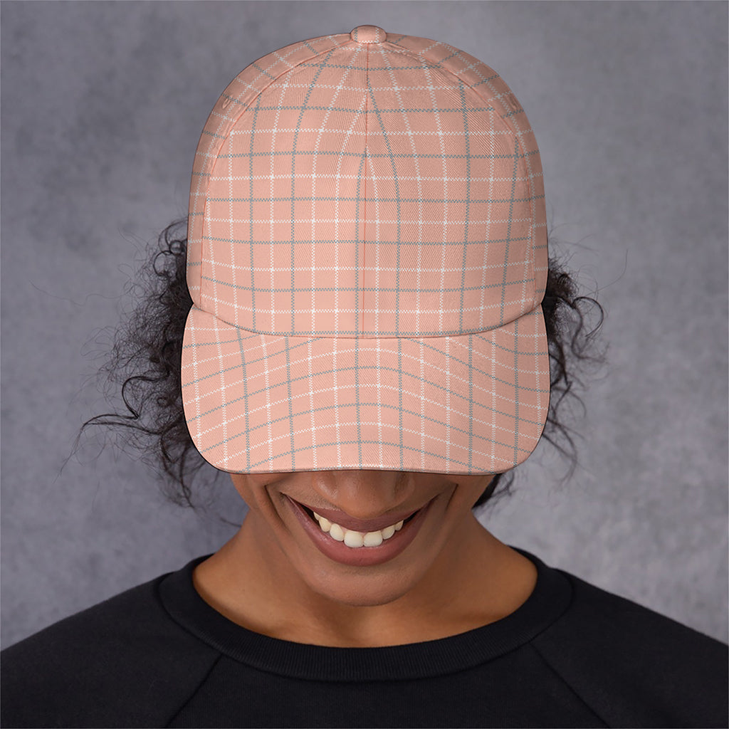 Pastel Orange Tattersall Pattern Print Baseball Cap