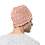 Pastel Orange Tattersall Pattern Print Beanie
